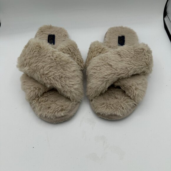 Rachel Roy Beige Faux-Fur Crossband Slippers Women's Medium (7-8) - Picture 2 of 5